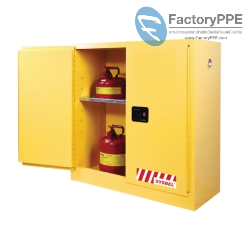A4) #WA810300 : ตู้สำหรับเก็บของเหลวไวไฟ Flammable Cabinets 114 L 2 door (manual) Certification(FM/CE) Ext dimension  112x109x46 cm.  SYSBEL (ไม่รวมสายดิน)